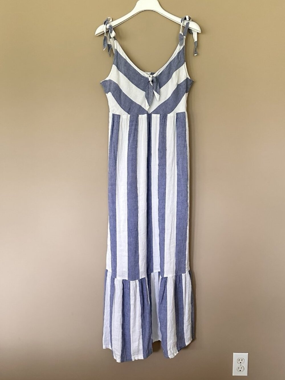 Tommy Bahama Rugby Beach Stripes Linen Maxi Dress Women XL Pockets Sundress Blue - Picture 2 of 10